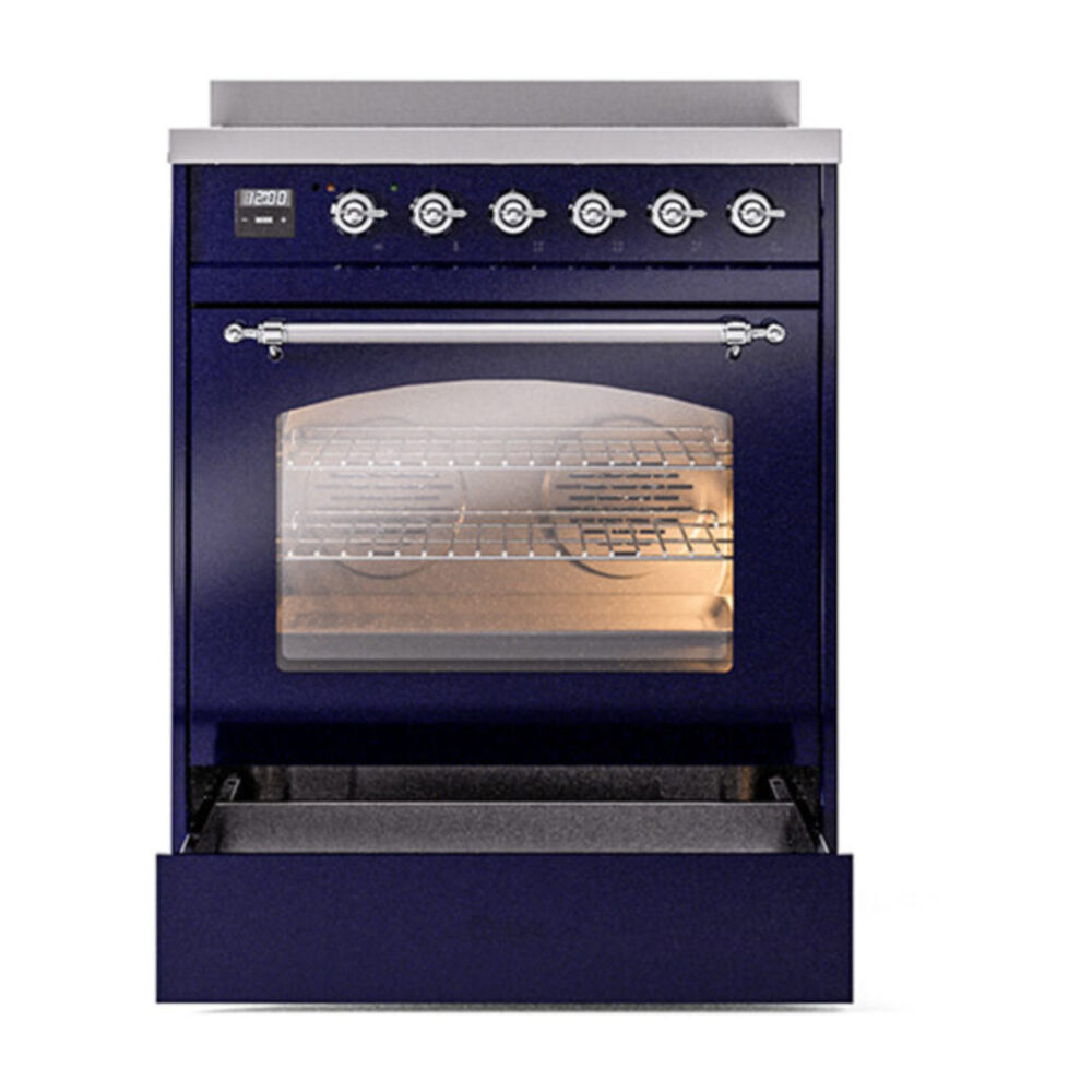 ILVE_UPI304NMPMBC_Nostalgie_II_30"_Dual_Fuel_Range_drawer_opened