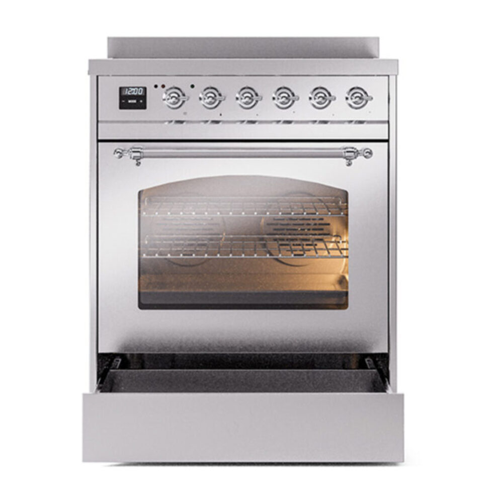 ILVE_UPI304NMPSSC_Nostalgie_II_30"_Dual_Fuel_Range_drawer_opened