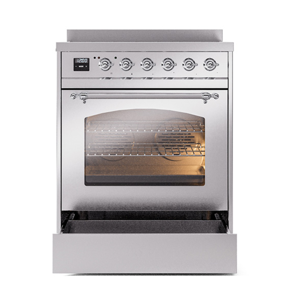 ILVE_UPI304NMPSSC_Nostalgie_II_30"_Dual_Fuel_Range_drawer_opened