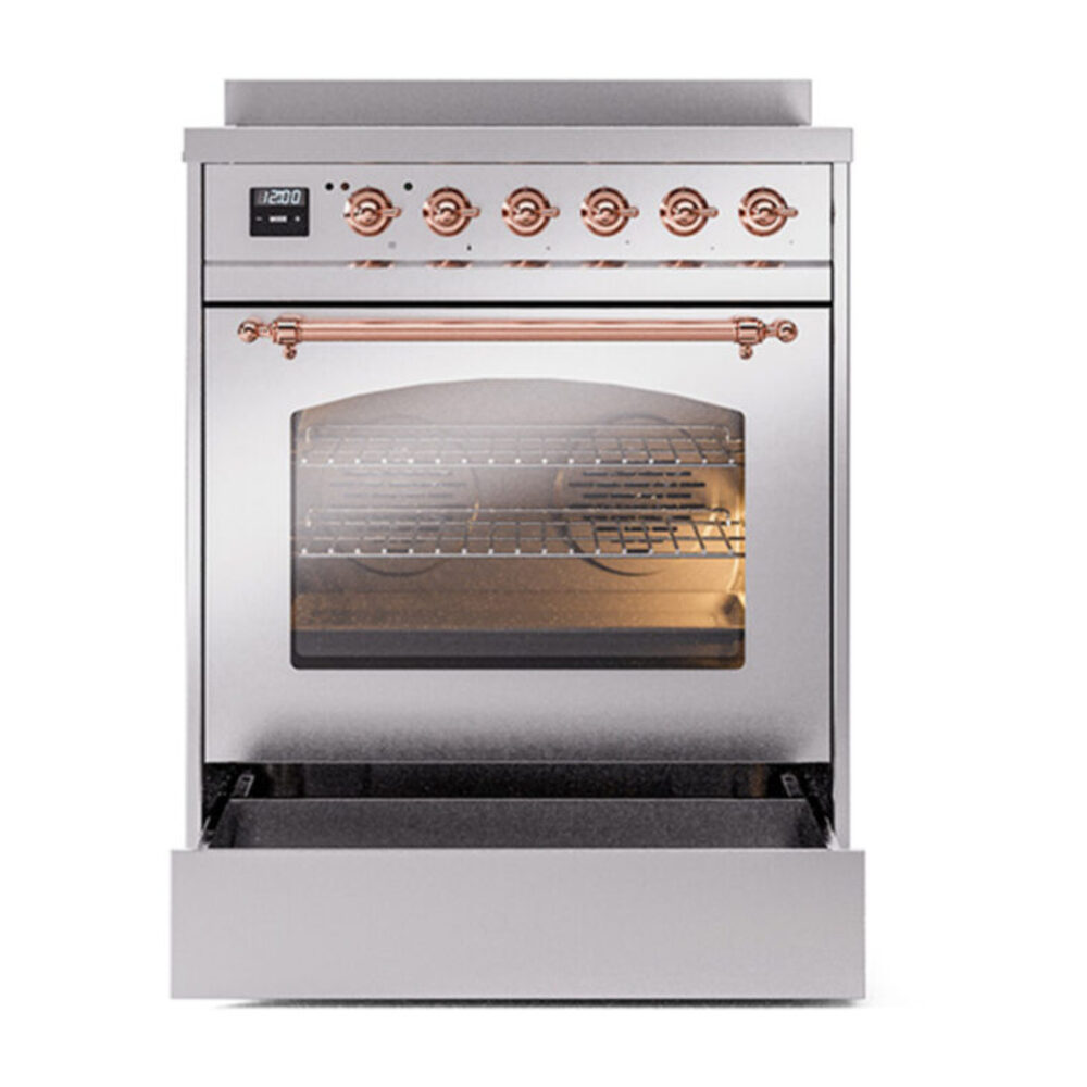 ILVE_UPI304NMPSSP_Nostalgie_II_30"_Dual_Fuel_Range_drawer_opened