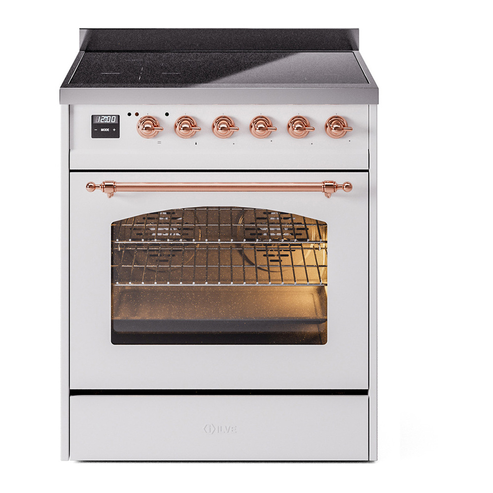 ILVE UPI304NMPWHP Nostalgie II 30 inch Induction Range with 4 Elements (Triple Glass Door, White, Copper) 1 UPI304NMPWHP