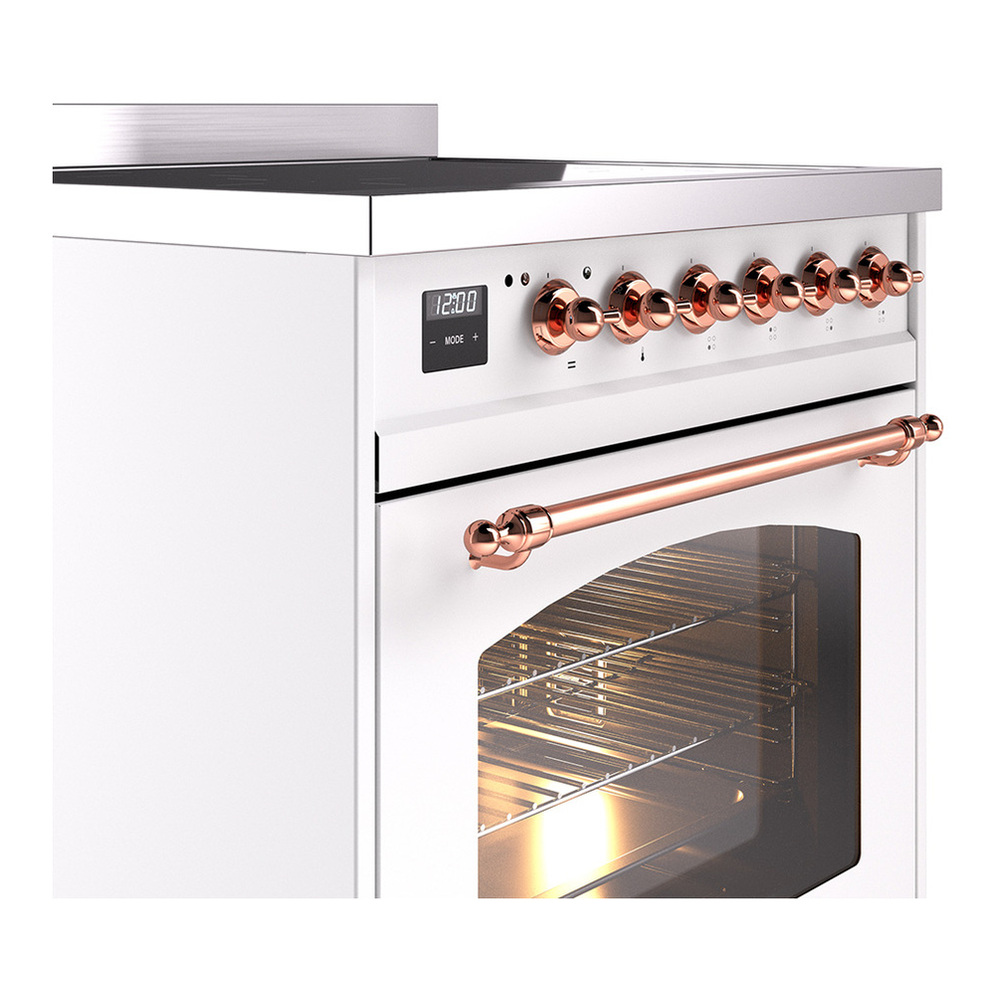 ILVE UPI304NMPWHP Nostalgie II 30 inch Induction Range with 4 Elements (Triple Glass Door, White, Copper) 8 ILVE_UPI304NMPWHP_Nostalgie_II_30"_Dual_Fuel_Range_details