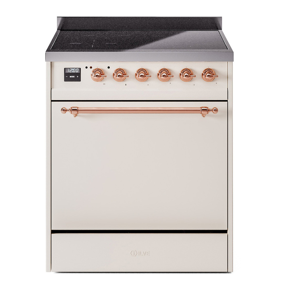 ILVE UPI304QNMPAWP Nostalgie II 30 inch Induction Range with 4 Elements (Solid Door, Antique White, Copper) 1 UPI304QNMPAWP