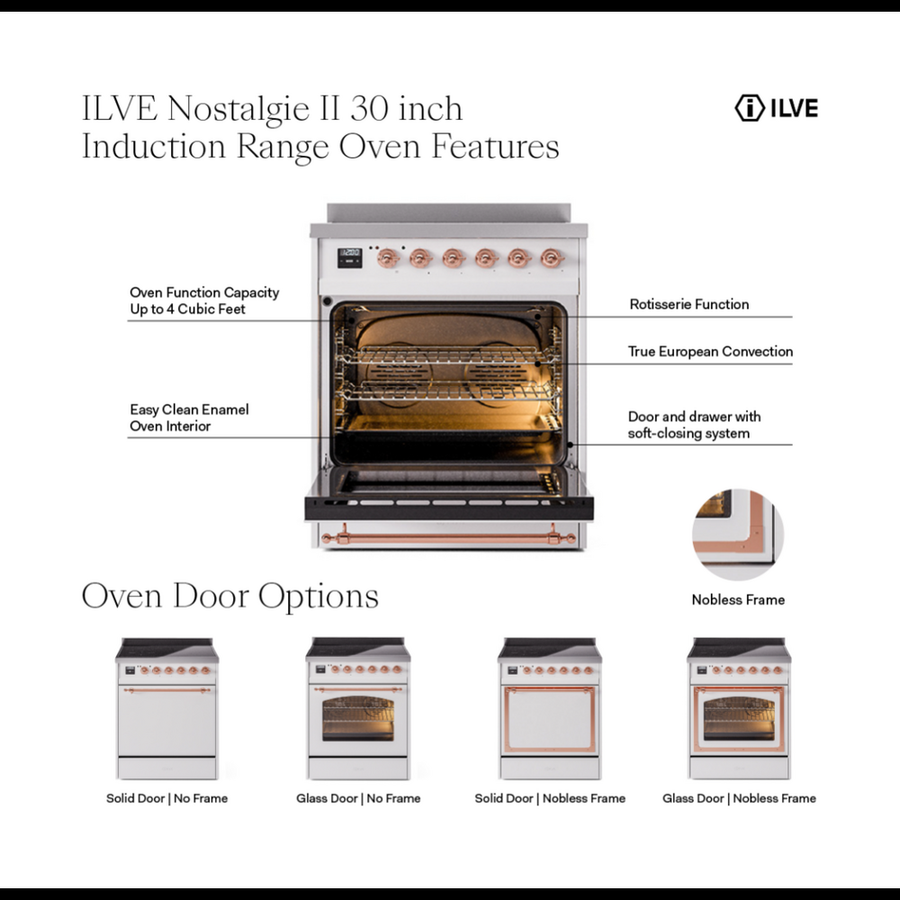 ILVE UPI304QNMPAWP Nostalgie II 30 inch Induction Range with 4 Elements (Solid Door, Antique White, Copper) 2 ILVE UPI304NMP Nostalgie II 30 inch Induction Range with 4 Elements