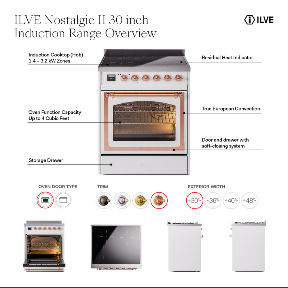 ILVE UPI304NMP Nostalgie II 30 inch Induction Range with 4 Elements