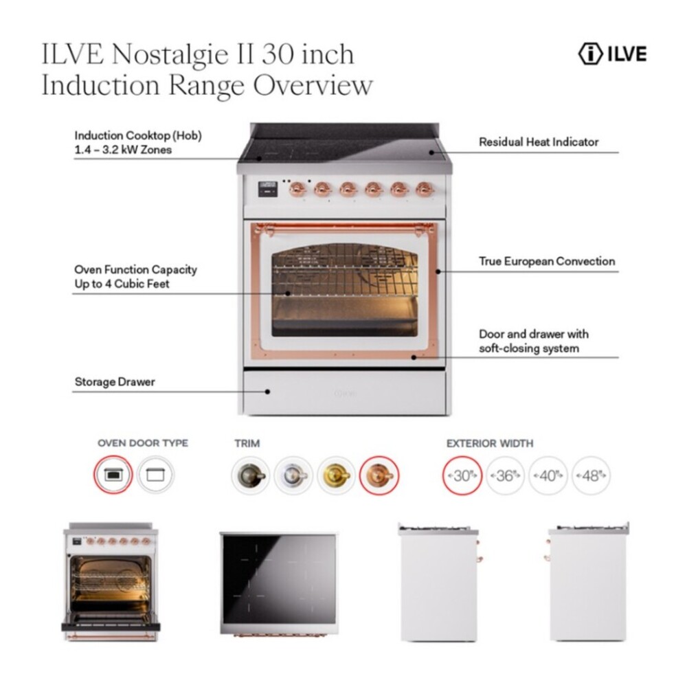 ILVE UPI304NMP Nostalgie II 30 inch Induction Range with 4 Elements