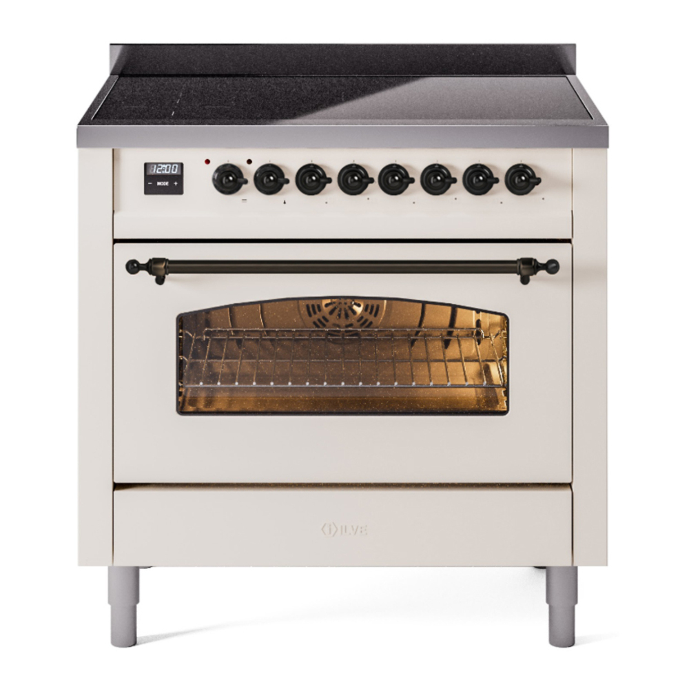 ILVE UPI366NMPAWB Nostalgie II 36 inch Induction Range with 6 Elements (Triple Glass Door, Antique White, Burnished)