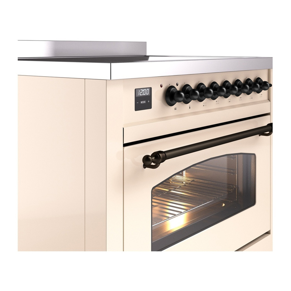 ILVE UPI366NMPAWB Nostalgie II 36 inch Induction Range with 6 Elements (Triple Glass Door, Antique White, Burnished) 7 ILVE UPI366NMP close up