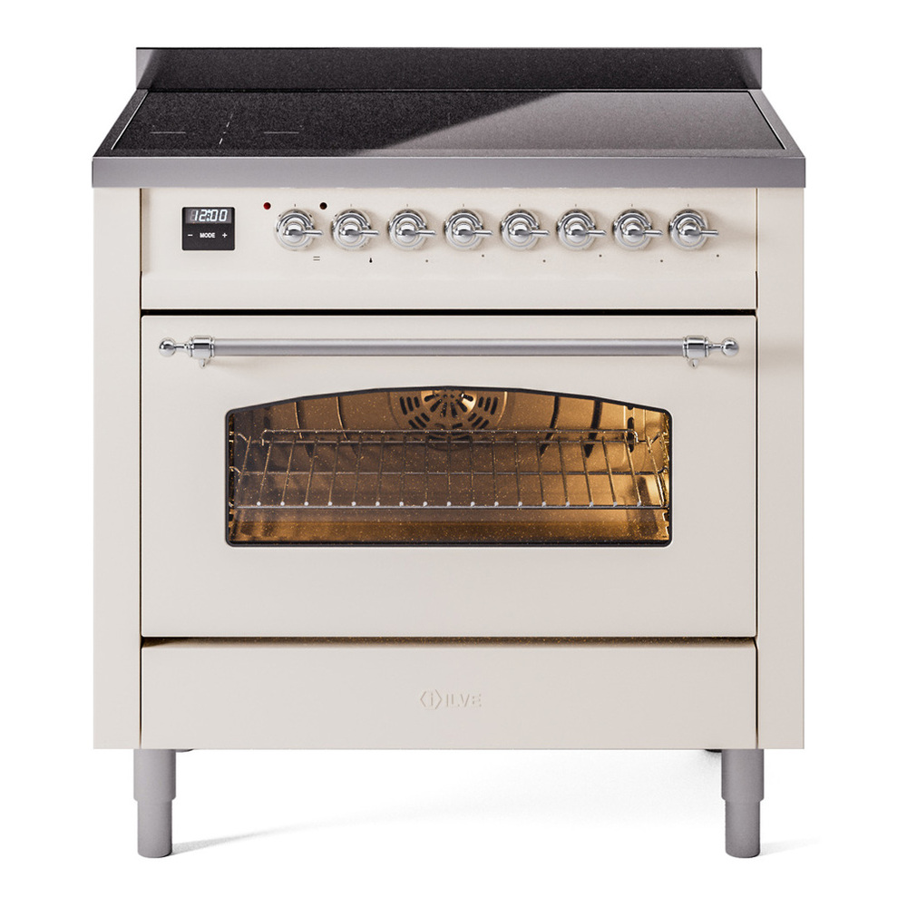 ILVE UPI366NMPAWC Nostalgie II 36 inch Induction Range with 6 Elements (Triple Glass Door, Antique White, Chrome)