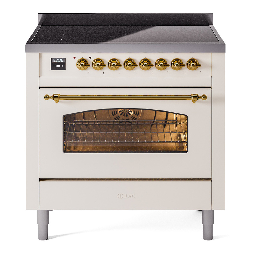 ILVE UPI366NMPAWG Nostalgie II 36 inch Induction Range with 6 Elements (Triple Glass Door, Antique White, Brass)
