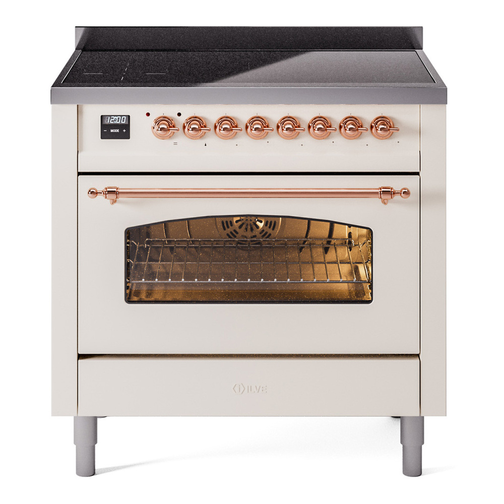 ILVE UPI366NMPAWP Nostalgie II 36 inch Induction Range with 6 Elements (Triple Glass Door, Antique White, Copper) 1 UPI366NMPAWP
