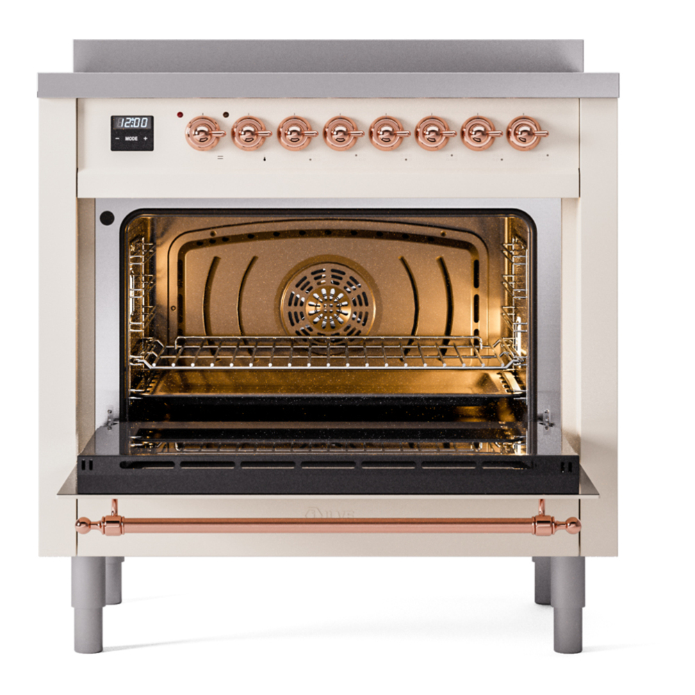 ILVE UPI366NMPAWP Nostalgie II 36 inch Induction Range with 6 Elements (Triple Glass Door, Antique White, Copper) 6 ILVE UPI366NMPAWP Nostalgie II 36" Induction Range, oven door opened