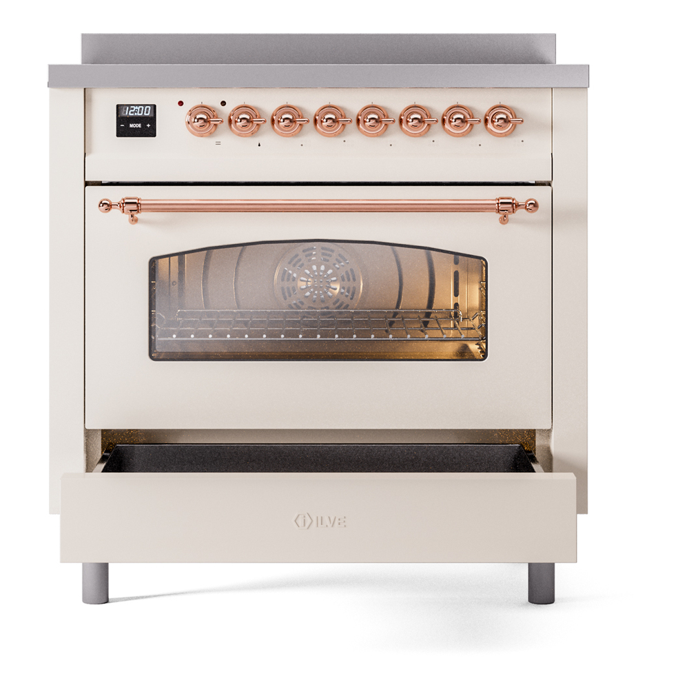 ILVE UPI366NMPAWP Nostalgie II 36" Induction Range, drawer opened