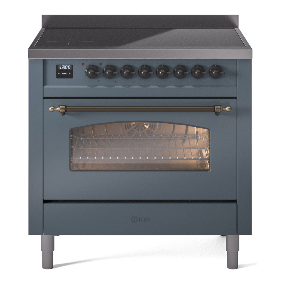 ILVE UPI366NMPBGB Nostalgie II 36 inch Induction Range with 6 Elements (Triple Glass Door, Blue Grey, Burnished)
