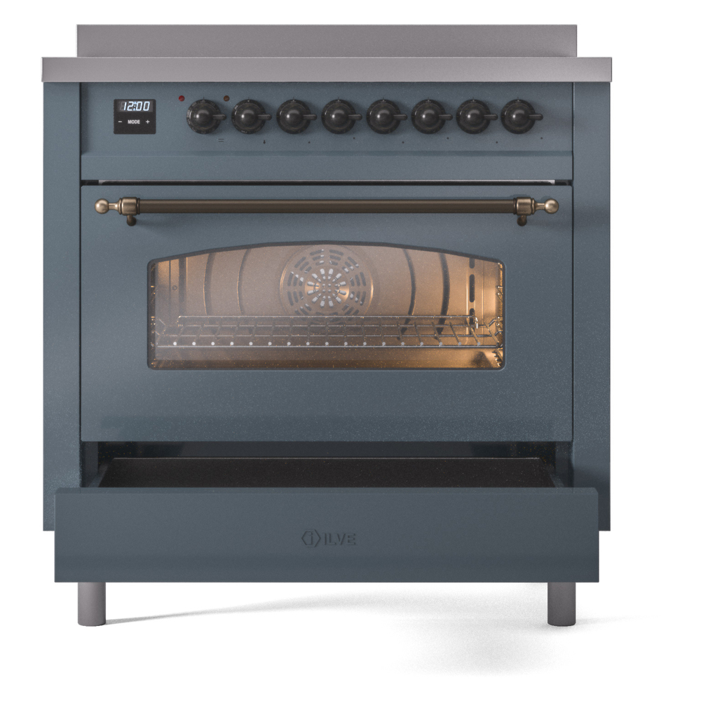 ILVE UPI366NMPBGB Nostalgie II 36" Induction Range, drawer opened