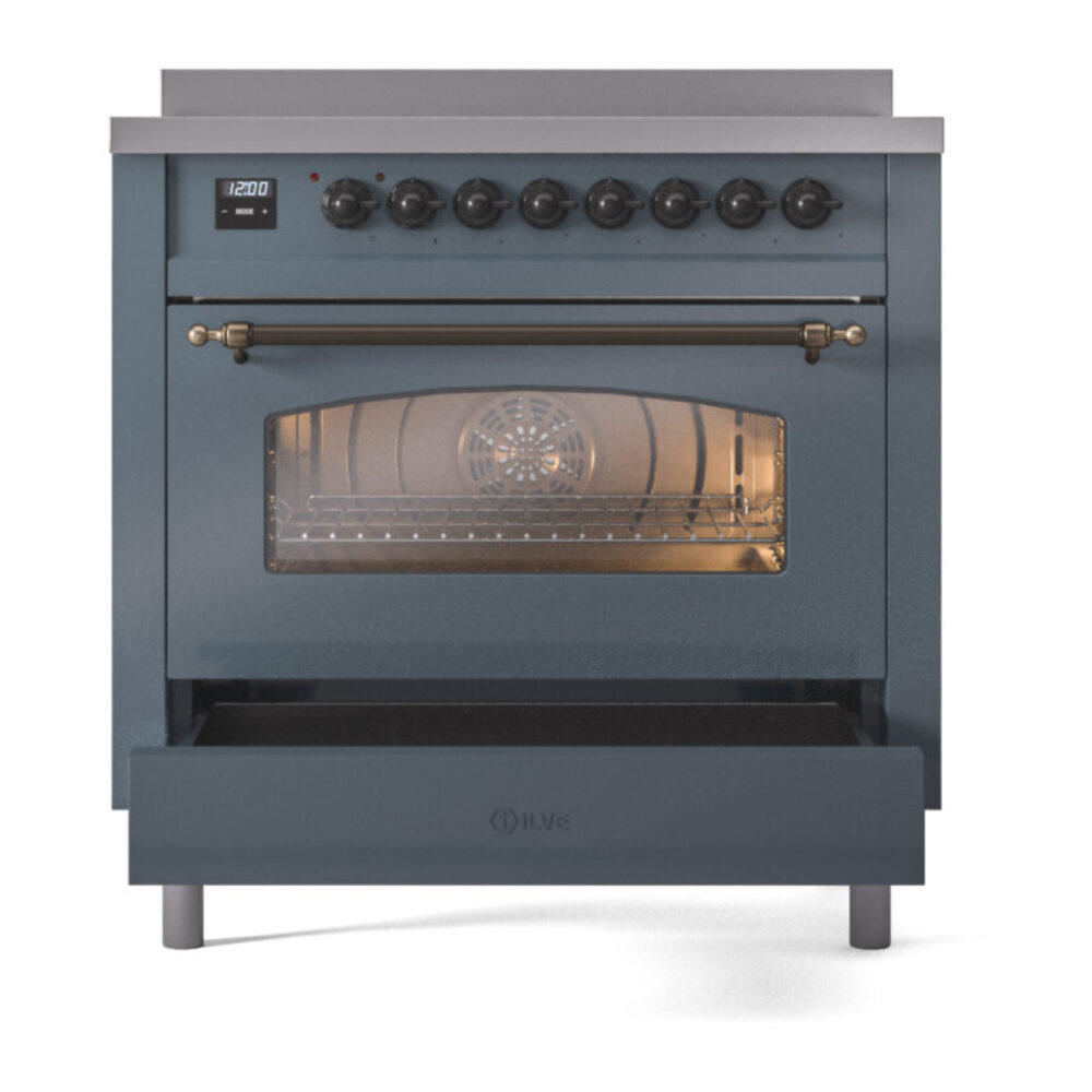ILVE UPI366NMPBGB Nostalgie II 36" Induction Range, drawer opened