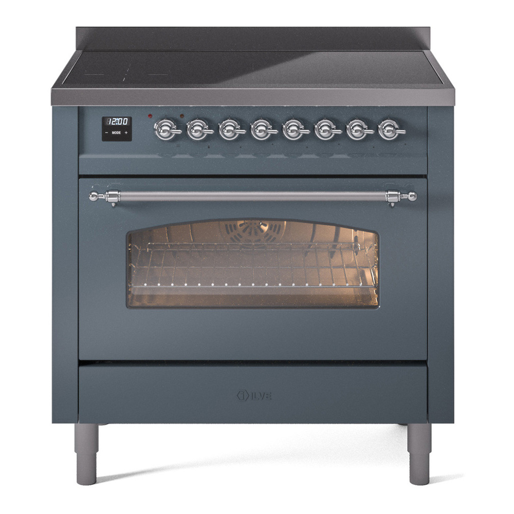 ILVE UPI366NMPBGC Nostalgie II 36 inch Induction Range with 6 Elements (Triple Glass Door, Blue Grey, Chrome)
