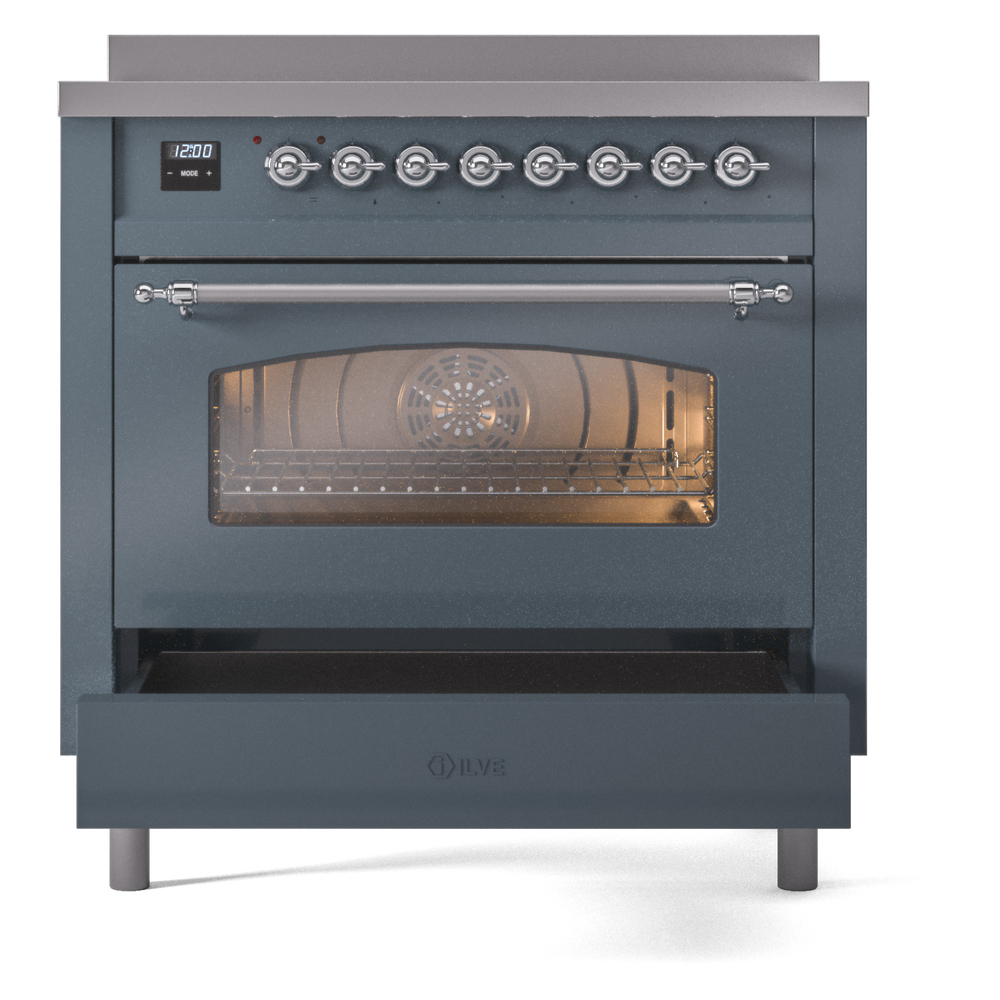 ILVE UPI366NMPBGC Nostalgie II 36" Induction Range, drawer opened