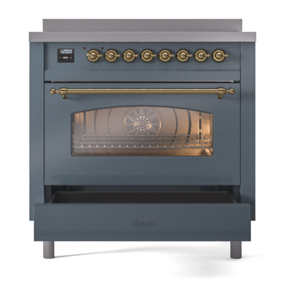 ILVE UPI366NMPBGG Nostalgie II 36" Induction Range, drawer opened