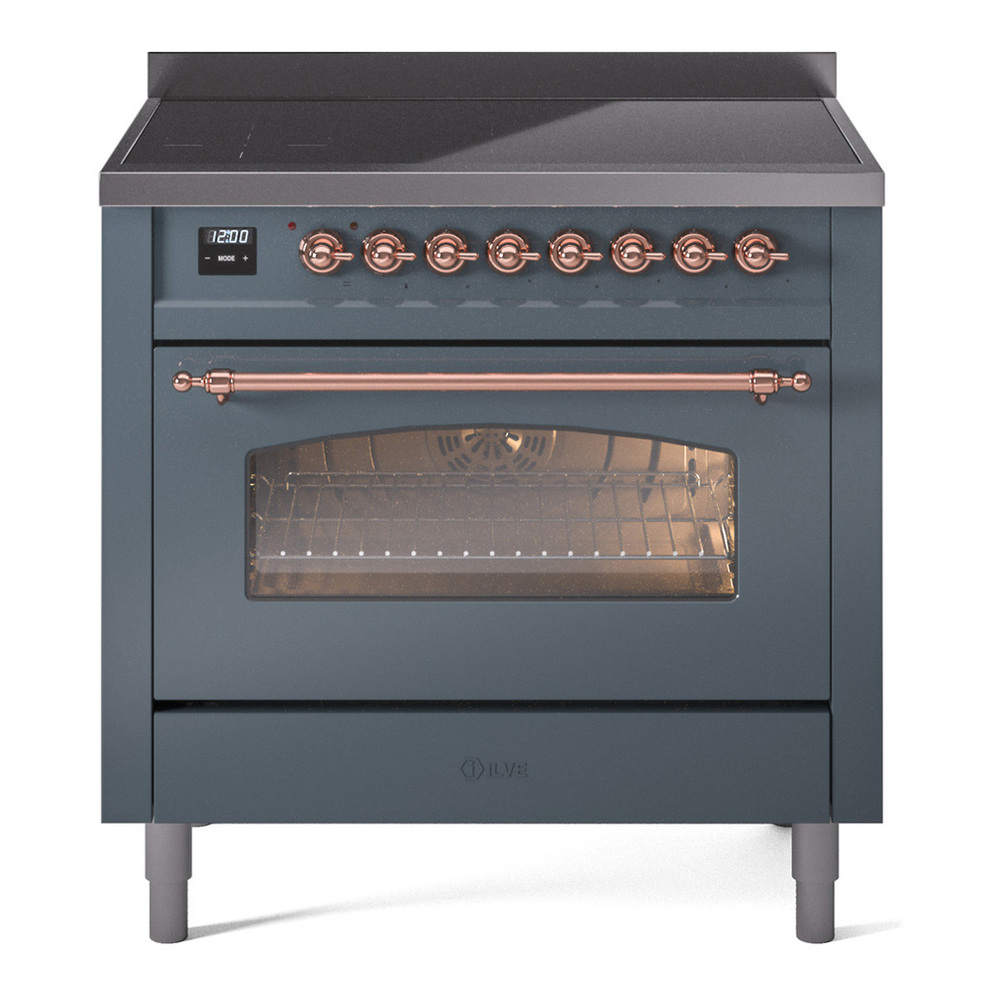 ILVE UPI366NMPBGP Nostalgie II 36 inch Induction Range with 6 Elements (Triple Glass Door, Blue Grey, Copper) 1 UPI366NMPBGP
