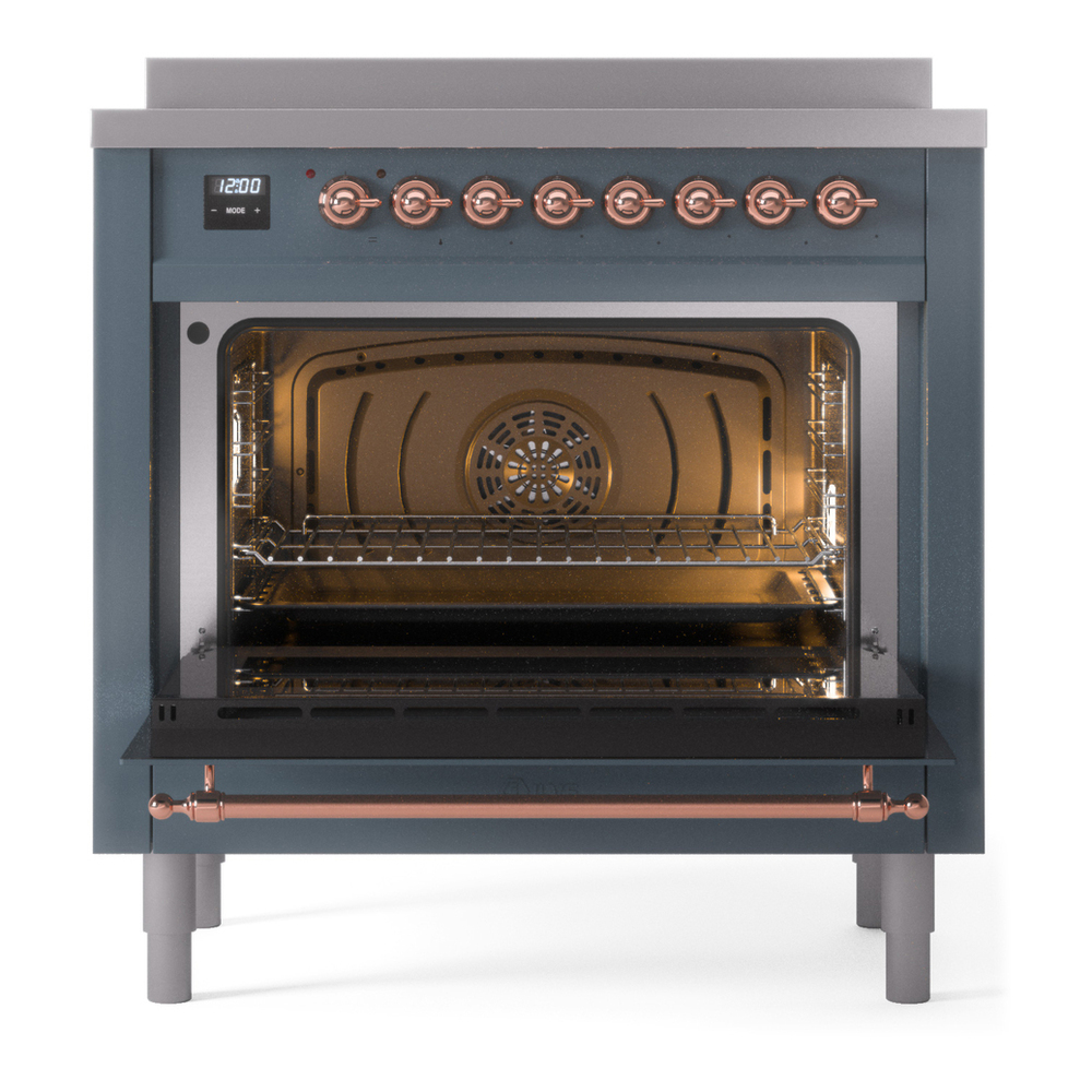 ILVE UPI366NMPBGP Nostalgie II 36 inch Induction Range with 6 Elements (Triple Glass Door, Blue Grey, Copper) 6 ILVE UPI366NMPBGP Nostalgie II 36" Induction Range, oven door opened