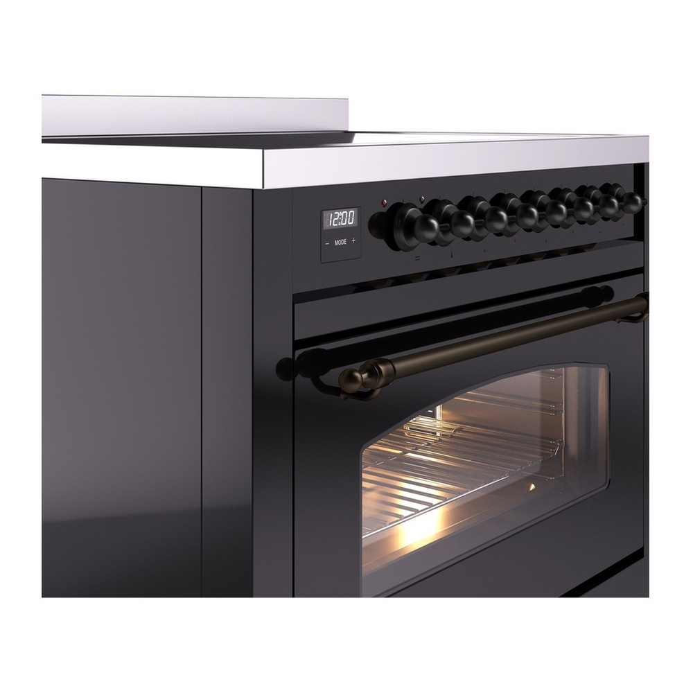ILVE UPI366NMPBKB Nostalgie II 36 inch Induction Range with 6 Elements (Triple Glass Door, Glossy Black, Burnished) 8 ILVE UPI366NMP close up