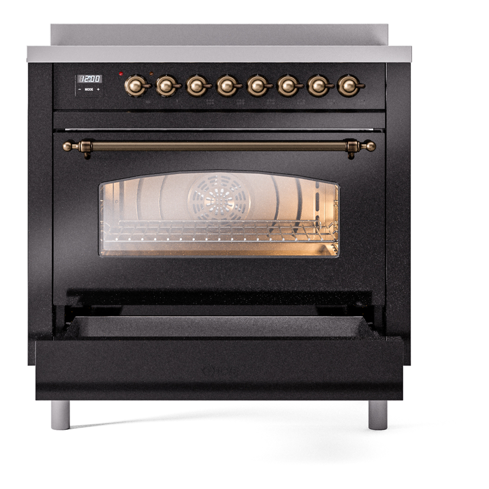 ILVE UPI366NMPBKB Nostalgie II 36" Induction Range, drawer opened