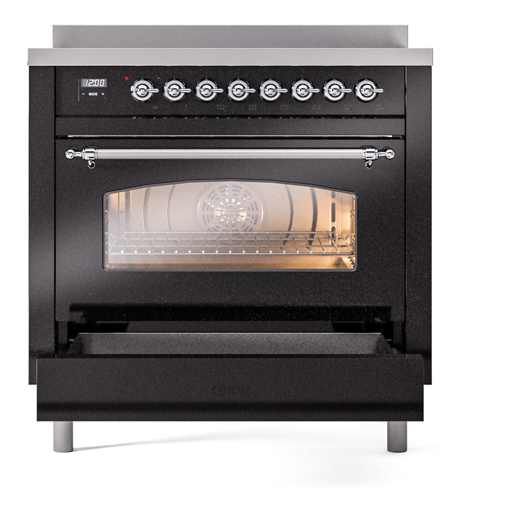 ILVE UPI366NMPBKC Nostalgie II 36" Induction Range, drawer opened