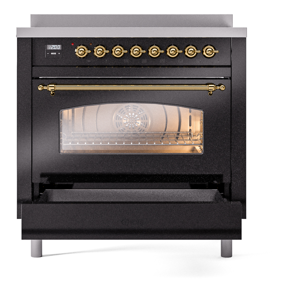 ILVE UPI366NMPBKG Nostalgie II 36" Induction Range, drawer opened