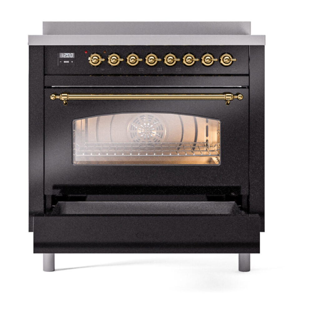 ILVE UPI366NMPBKG Nostalgie II 36" Induction Range, drawer opened
