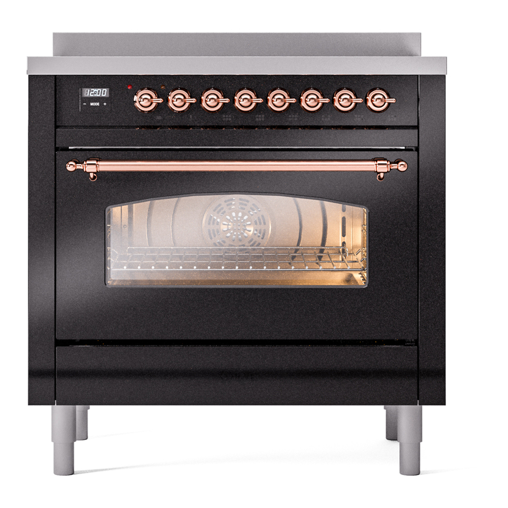 ILVE UPI366NMPBKP Nostalgie II 36 inch Induction Range with 6 Elements (Triple Glass Door, Glossy Black, Copper) 5 ILVE UPI366NMPBKP Nostalgie II 36" Induction Range, front view