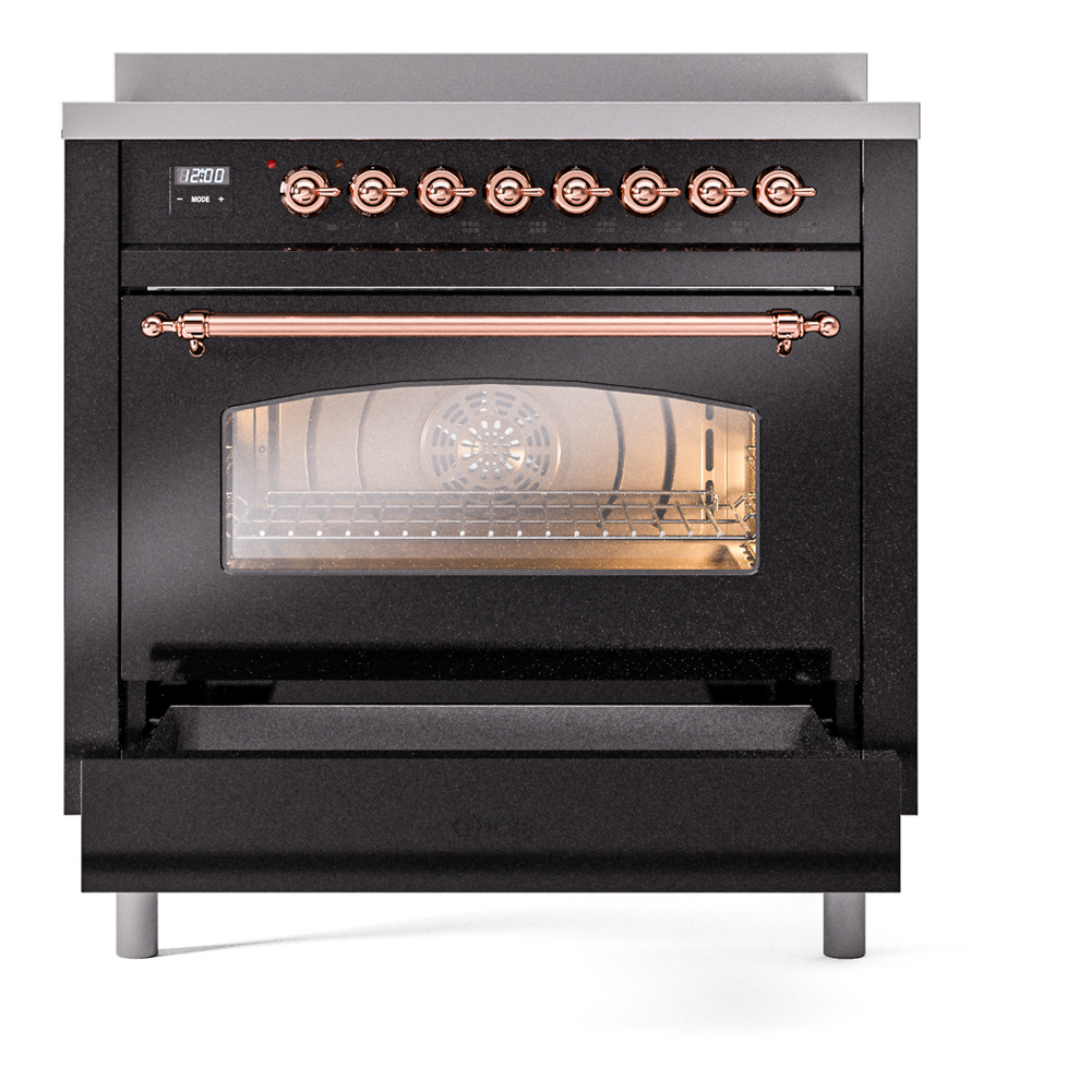 ILVE UPI366NMPBKP Nostalgie II 36" Induction Range, drawer opened