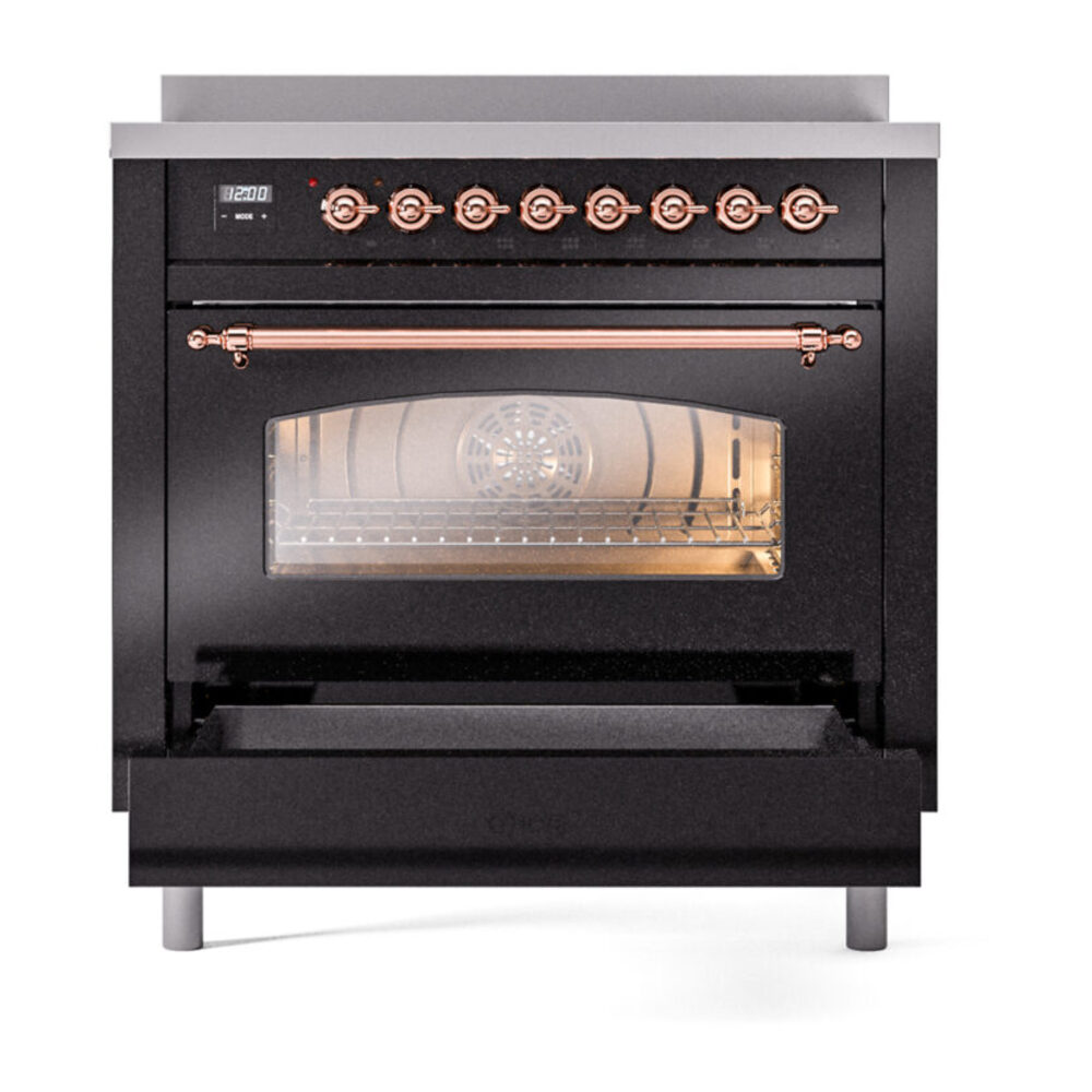 ILVE UPI366NMPBKP Nostalgie II 36" Induction Range, drawer opened