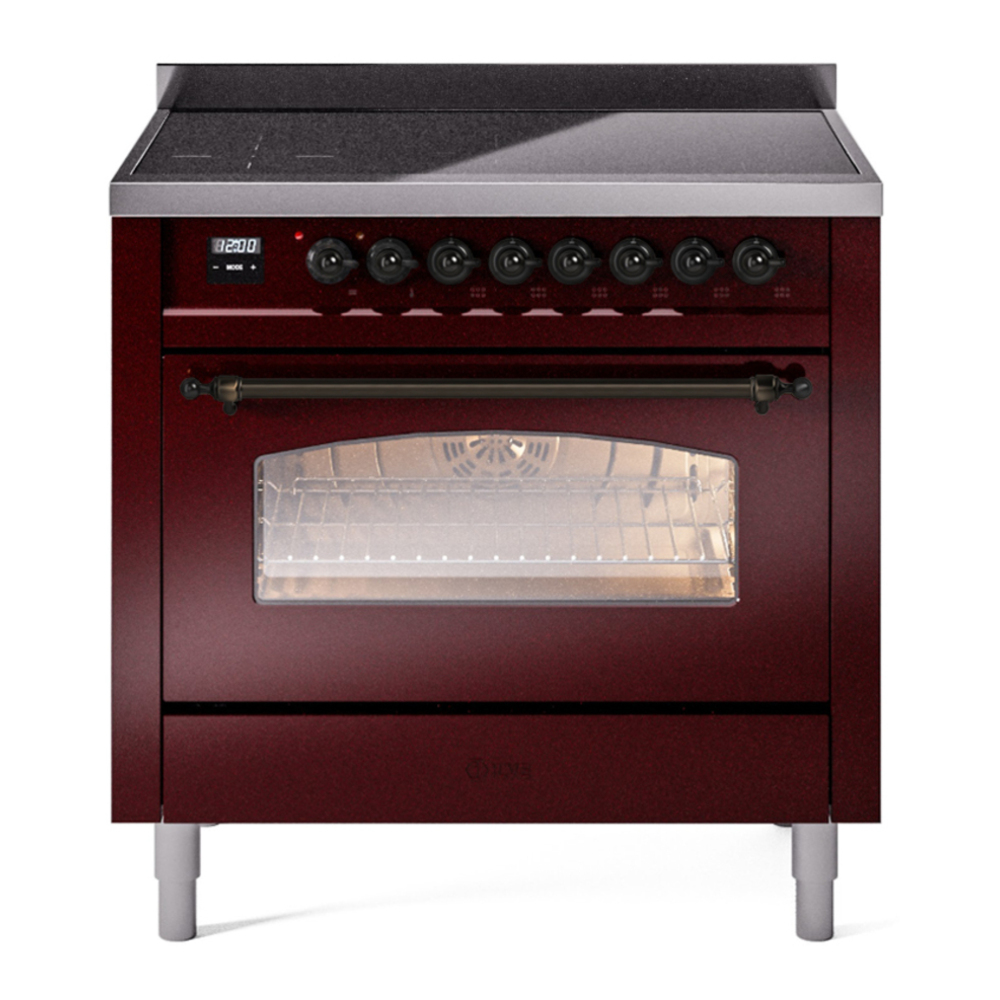 ILVE UPI366NMPBUB Nostalgie II 36 inch Induction Range with 6 Elements (Triple Glass Door, Burgundy, Burnished) 1 UPI366NMPBUB