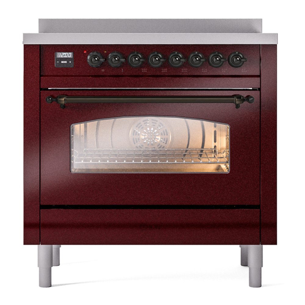 ILVE UPI366NMPBUB Nostalgie II 36 inch Induction Range with 6 Elements (Triple Glass Door, Burgundy, Burnished) 5 ILVE UPI366NMP front view