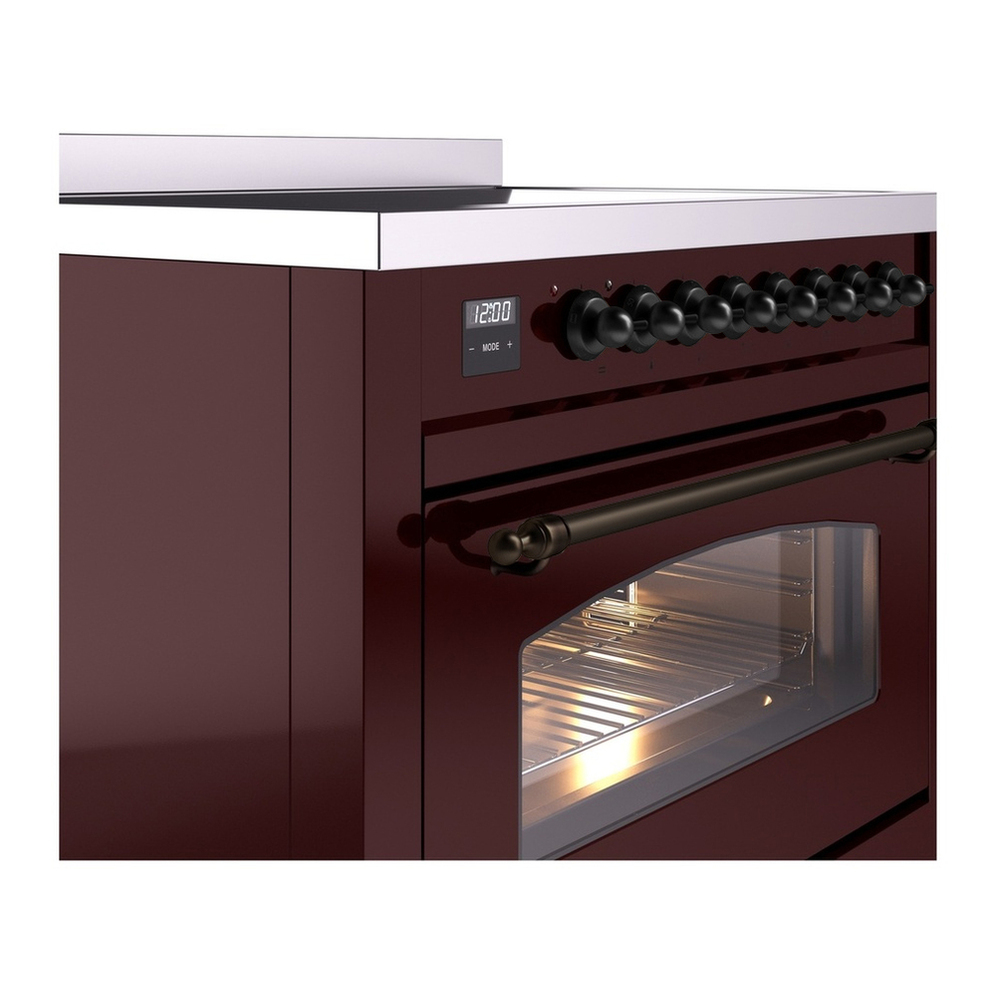 ILVE UPI366NMPBUB Nostalgie II 36 inch Induction Range with 6 Elements (Triple Glass Door, Burgundy, Burnished) 8 ILVE UPI366NMP close up