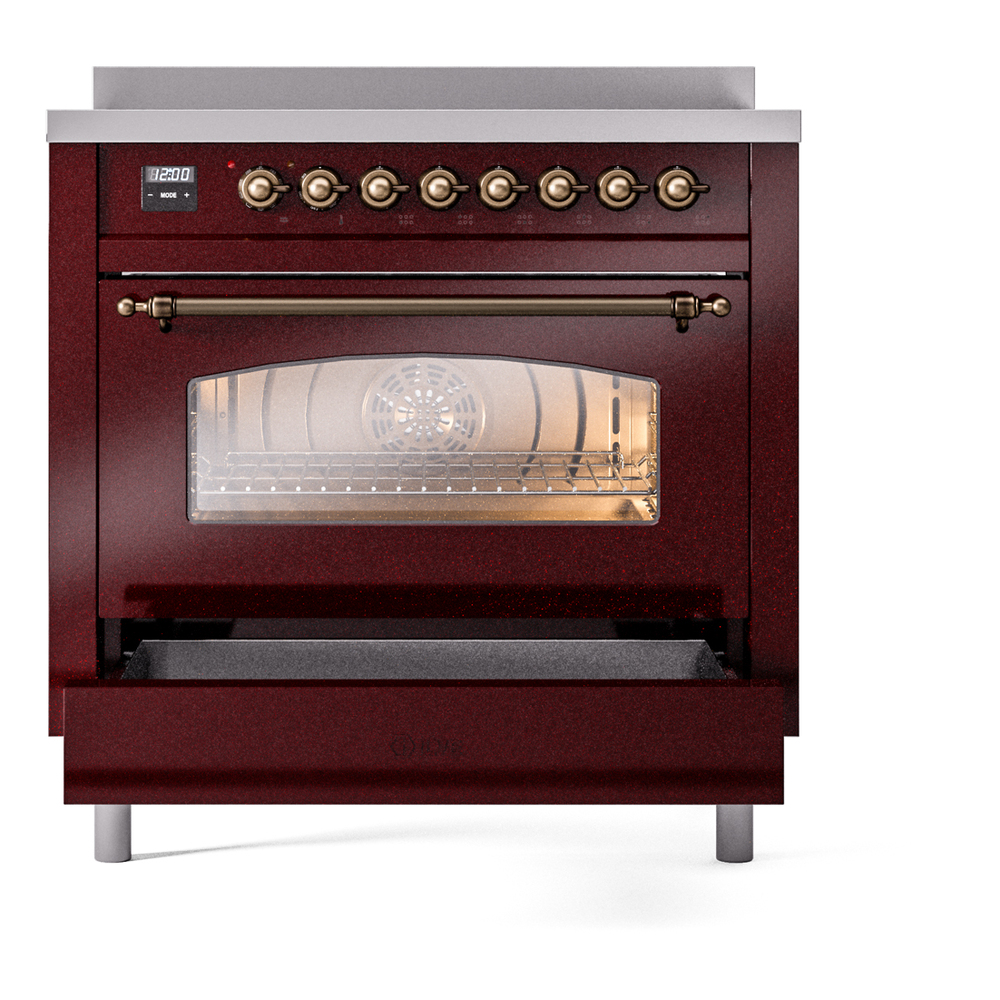 ILVE UPI366NMPBUB Nostalgie II 36" Induction Range, drawer opened