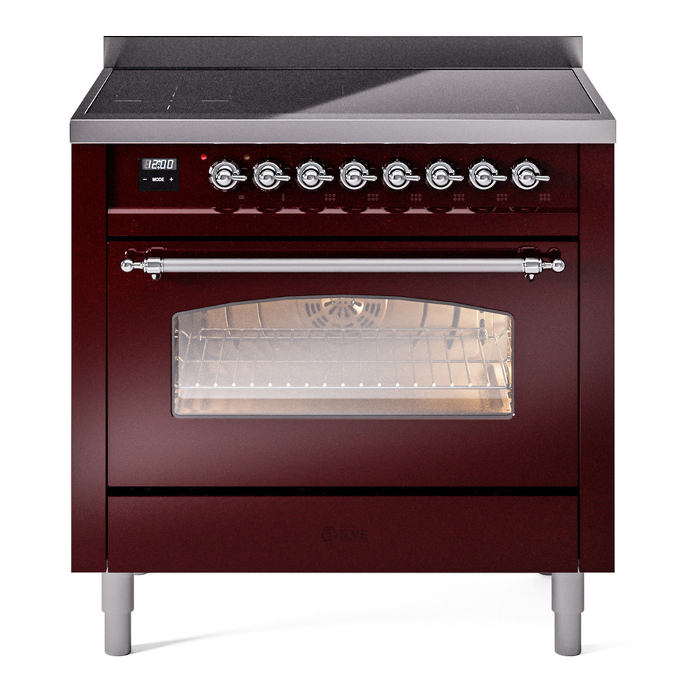 ILVE UPI366NMPBUC Nostalgie II 36 inch Induction Range with 6 Elements (Triple Glass Door, Burgundy, Chrome)