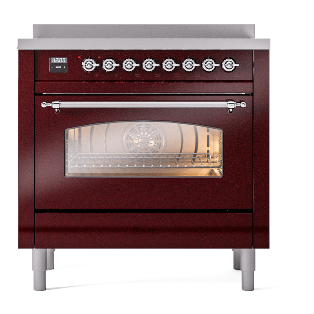 ILVE UPI366NMPBUC Nostalgie II 36 inch Induction Range with 6 Elements (Triple Glass Door, Burgundy, Chrome) 5 ILVE UPI366NMPBUC Nostalgie II 36" Induction Range, front view