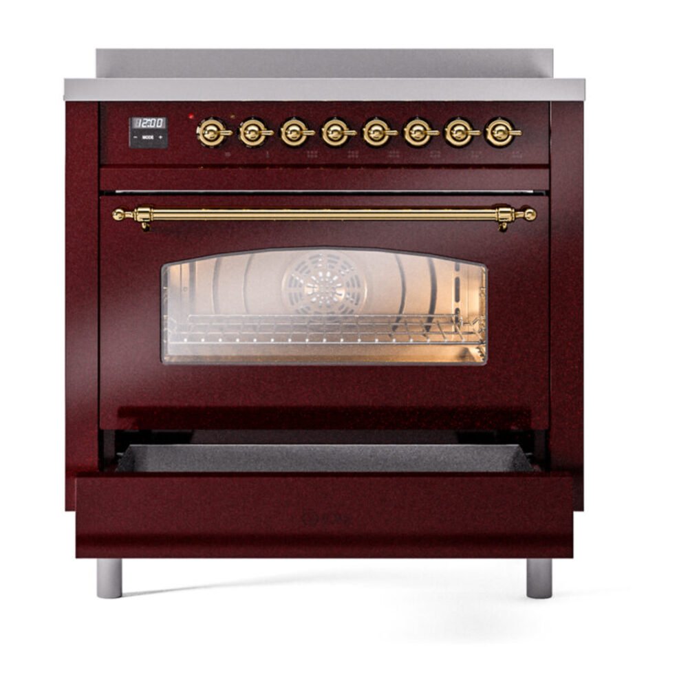 ILVE UPI366NMPBUG Nostalgie II 36" Induction Range, drawer opened