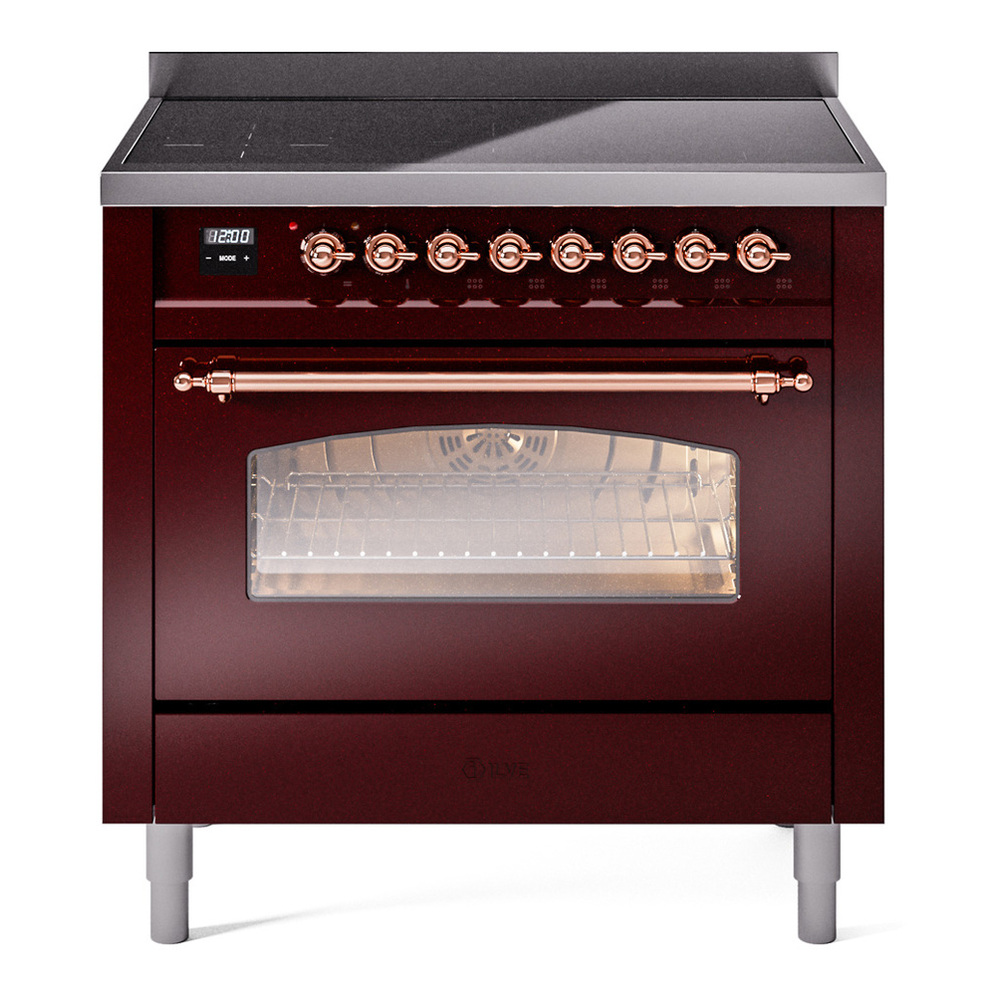 ILVE UPI366NMPBUP Nostalgie II 36 inch Induction Range with 6 Elements (Triple Glass Door, Burgundy, Copper)