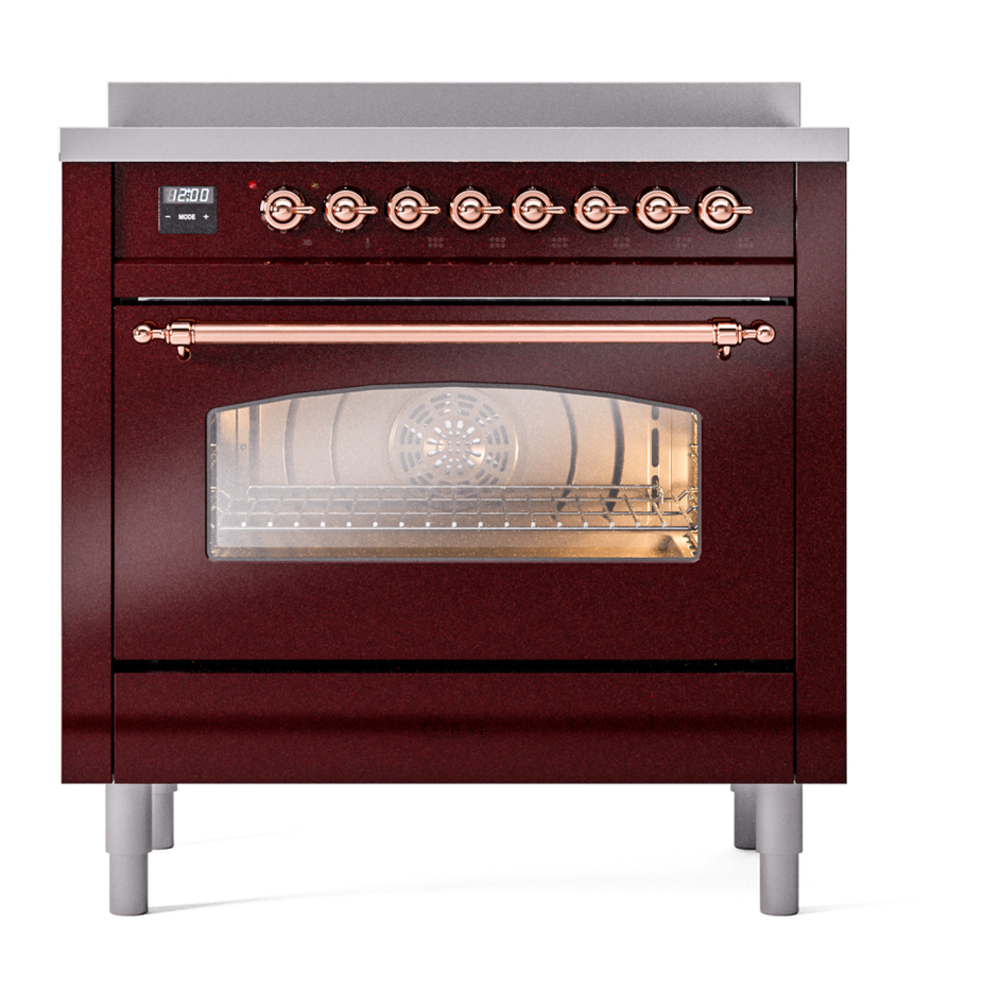 ILVE UPI366NMPBUP Nostalgie II 36 inch Induction Range with 6 Elements (Triple Glass Door, Burgundy, Copper) 5 ILVE UPI366NMPBUP Nostalgie II 36" Induction Range, front view