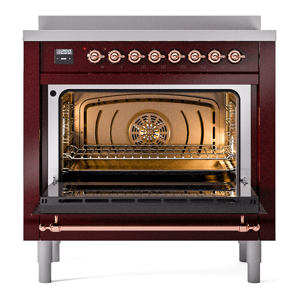 ILVE UPI366NMPBUP Nostalgie II 36 inch Induction Range with 6 Elements (Triple Glass Door, Burgundy, Copper) 6 ILVE UPI366NMPBUP Nostalgie II 36" Induction Range, oven door opened