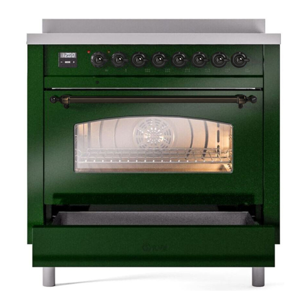ILVE UPI366NMPEGB Nostalgie II 36 inch Induction Range with 6 Elements (Triple Glass Door, Emerald Green, Burnished) 6 ILVE UPI366NMP drawer opened