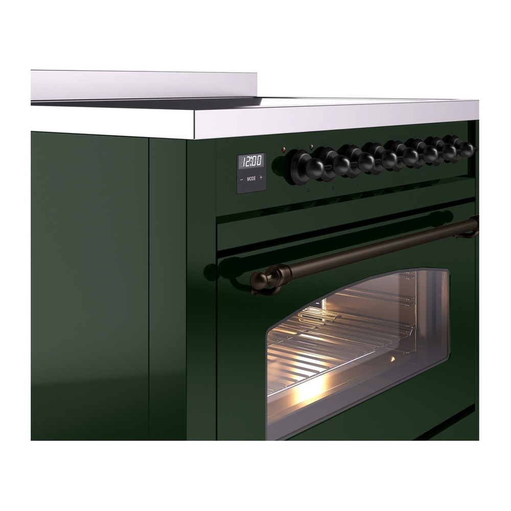 ILVE UPI366NMPEGB Nostalgie II 36 inch Induction Range with 6 Elements (Triple Glass Door, Emerald Green, Burnished) 7 ILVE UPI366NMP close up