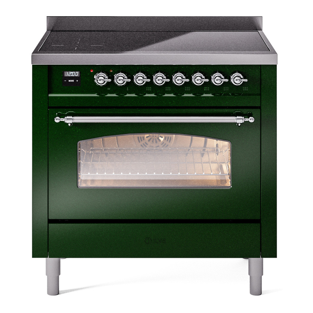 ILVE UPI366NMPEGC Nostalgie II 36 inch Induction Range with 6 Elements (Triple Glass Door, Emerald Green, Chrome) 1 UPI366NMPEGC