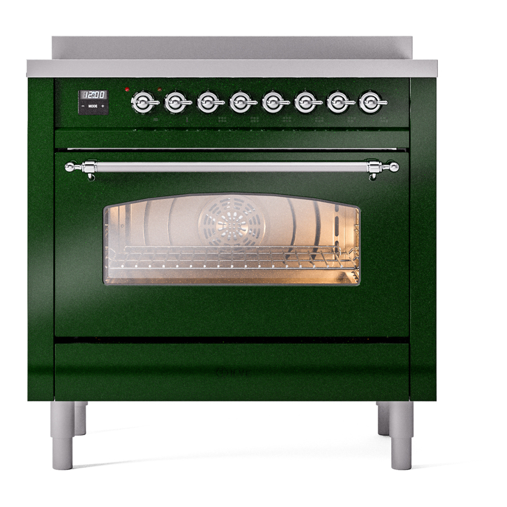 ILVE UPI366NMPEGC Nostalgie II 36 inch Induction Range with 6 Elements (Triple Glass Door, Emerald Green, Chrome) 5 ILVE UPI366NMPEGC Nostalgie II 36" Induction Range, front view