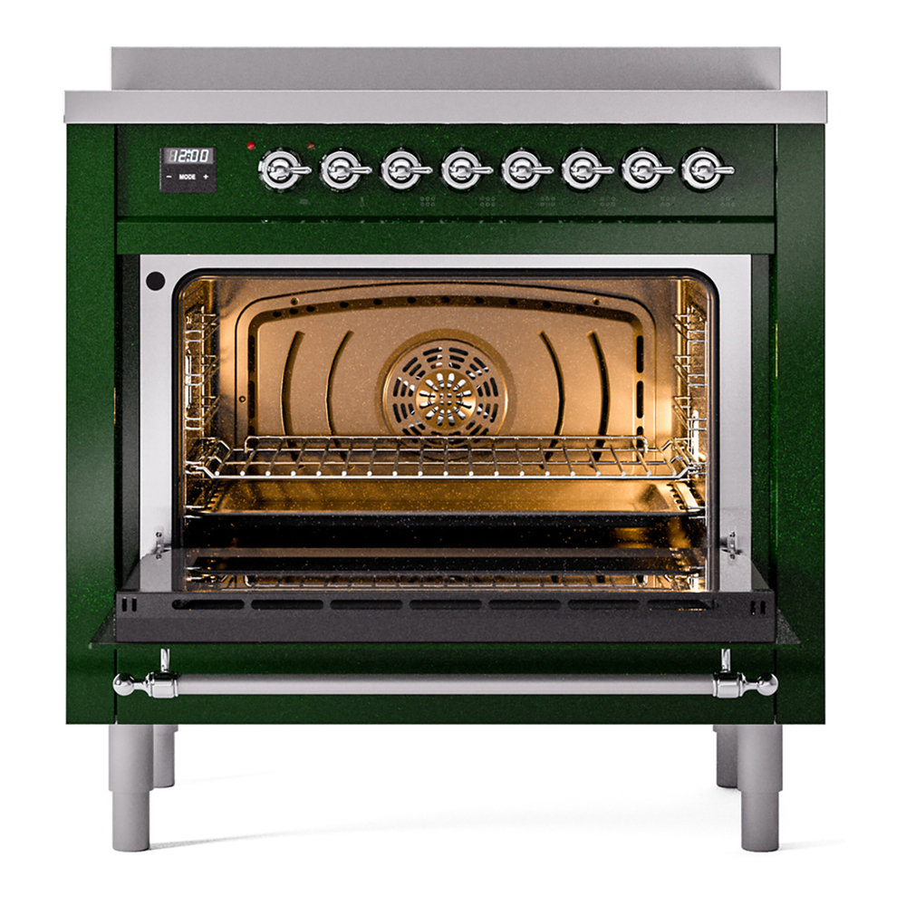 ILVE UPI366NMPEGC Nostalgie II 36 inch Induction Range with 6 Elements (Triple Glass Door, Emerald Green, Chrome) 6 ILVE UPI366NMPEGC Nostalgie II 36" Induction Range, oven door opened