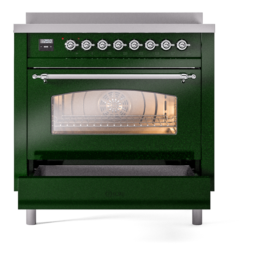 ILVE UPI366NMPEGC Nostalgie II 36" Induction Range, drawer opened