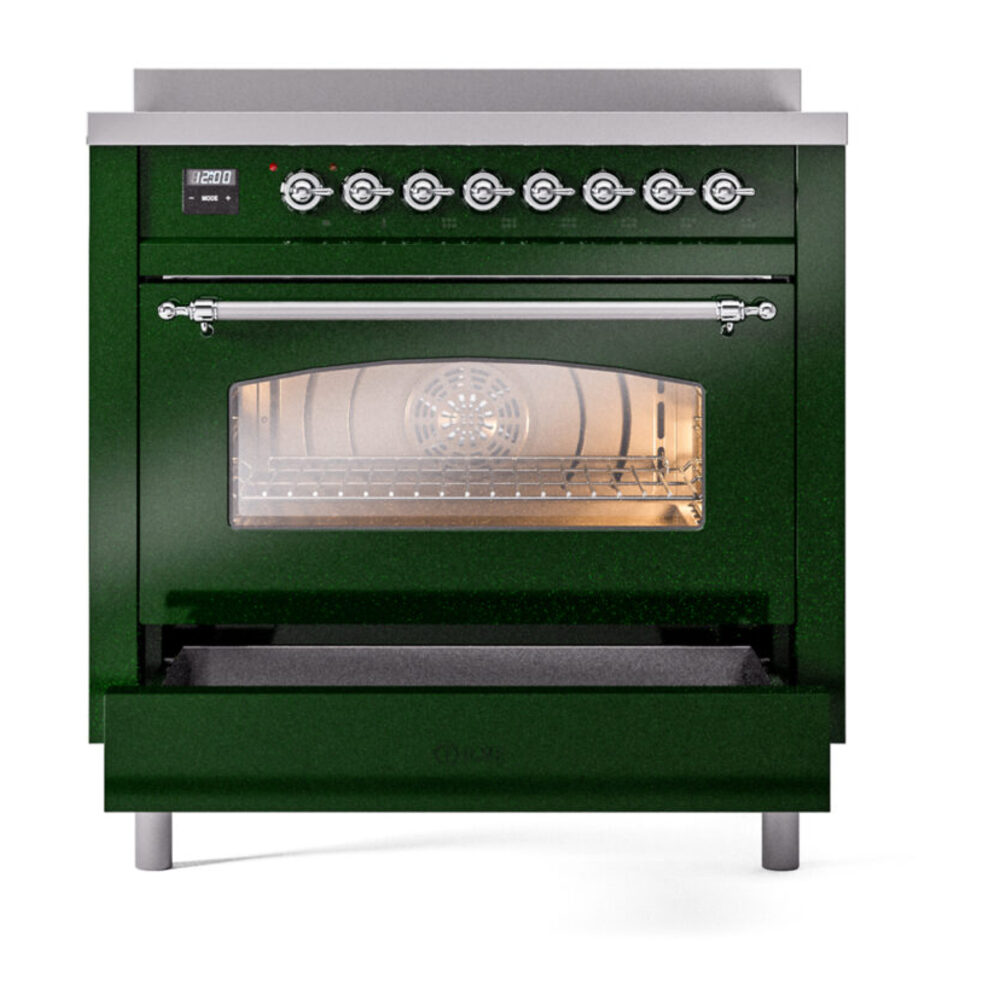 ILVE UPI366NMPEGC Nostalgie II 36" Induction Range, drawer opened